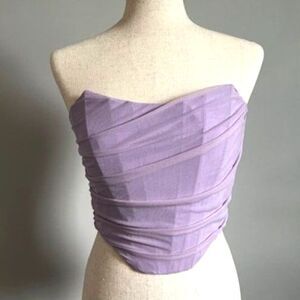 Mesh Womens Corset Bustier with Basque Waist and Boning Size L NWT Lavender